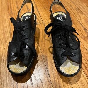 Fly London Black Leather Sandals 38/7.5